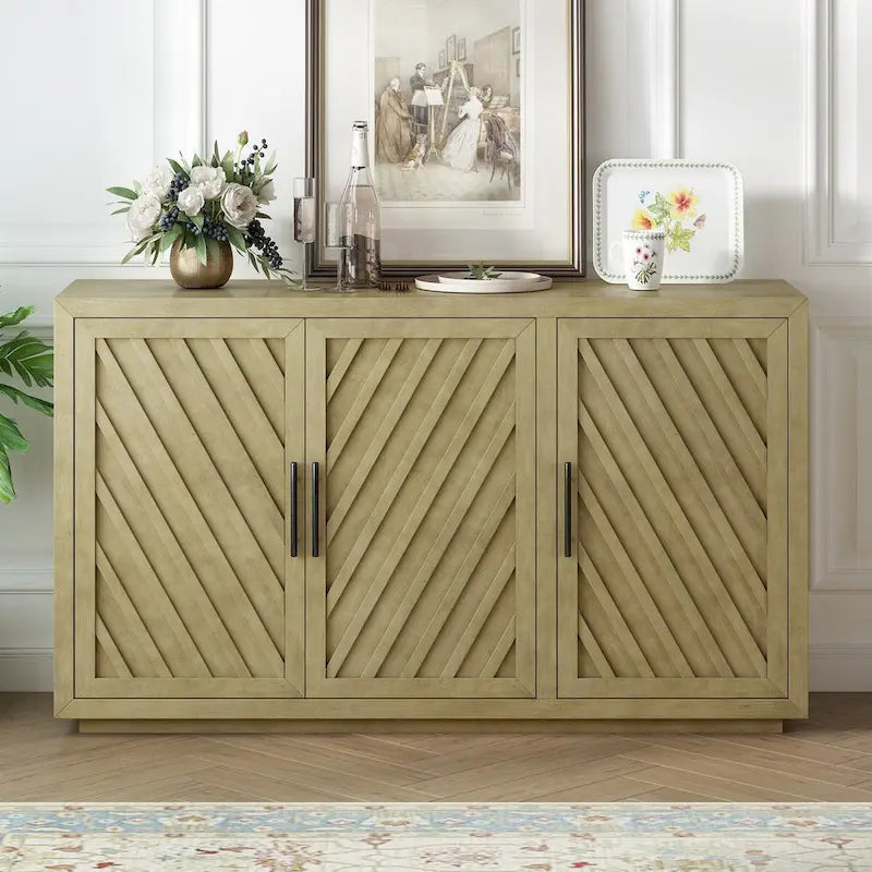 Buffet 3 portes avec étagères réglables et poignées noires