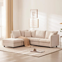 Canapé sectionnel moderne en forme de L à rayures verticales, 2 coussins, ottoman, combinaisons variées, beige