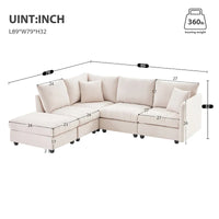 Canapé sectionnel moderne en forme de L à rayures verticales, 2 coussins, ottoman, combinaisons variées, beige