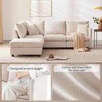 Canapé sectionnel moderne en forme de L à rayures verticales, 2 coussins, ottoman, combinaisons variées, beige