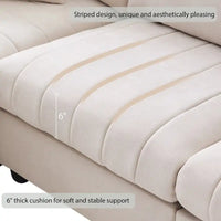 Canapé sectionnel moderne en forme de L à rayures verticales, 2 coussins, ottoman, combinaisons variées, beige