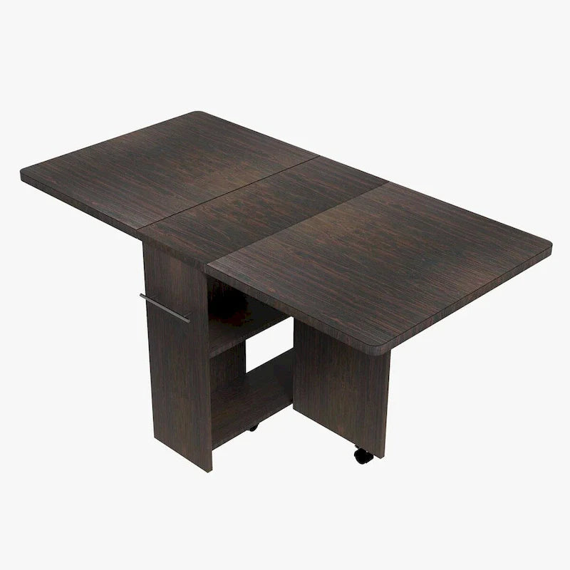 Table à manger pliante avec étagère de rangement à 2 niveaux et roulettes - N/A