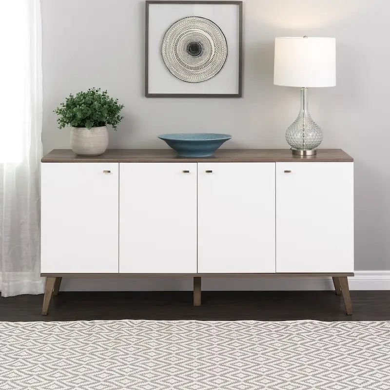 Buffet mid-century moderne Prepac Milo à 4 portes - 64 L x 32 H x 16 P