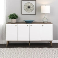 Buffet mid-century moderne Prepac Milo à 4 portes - 64 L x 32 H x 16 P