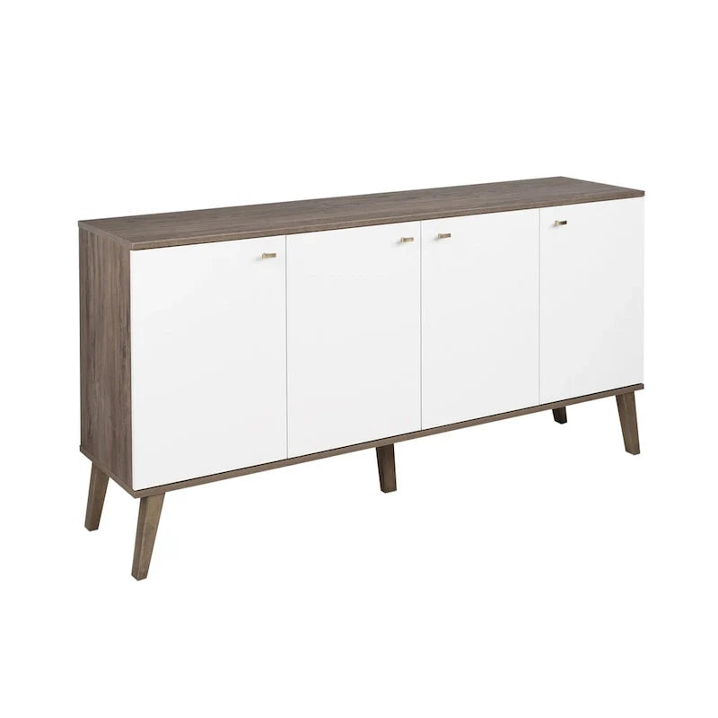 Buffet mid-century moderne Prepac Milo à 4 portes - 64 L x 32 H x 16 P