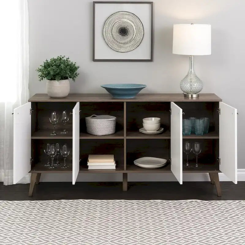 Buffet 4 portes Prepac Milo de style moderne du milieu du siècle - 64 L x 32 H x 16 P