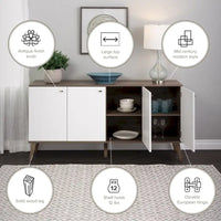 Buffet mid-century moderne Prepac Milo à 4 portes - 64 L x 32 H x 16 P