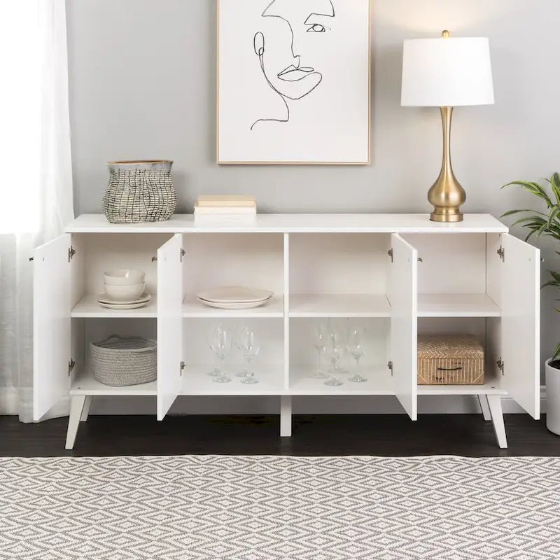 Buffet mid-century moderne Prepac Milo à 4 portes - 64 L x 32 H x 16 P