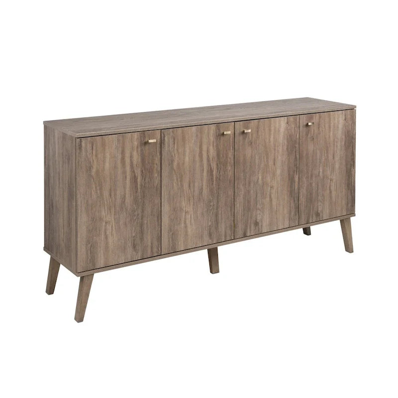 Buffet mid-century moderne Prepac Milo à 4 portes - 64 L x 32 H x 16 P