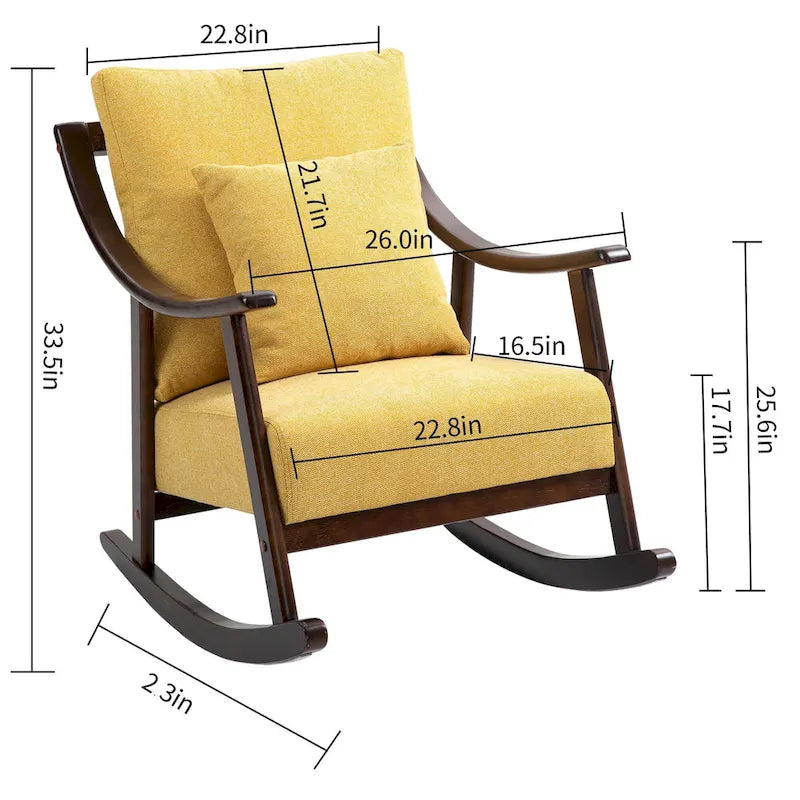 Fauteuil à bascule à accoudoirs en bois massif et lin