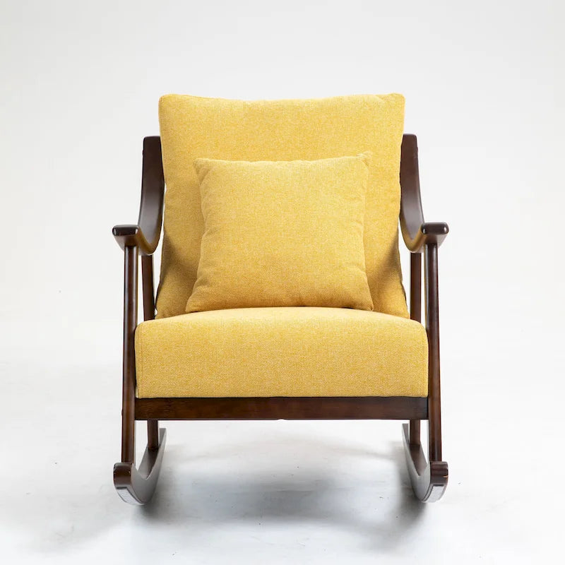 Fauteuil à bascule à accoudoirs en bois massif et lin