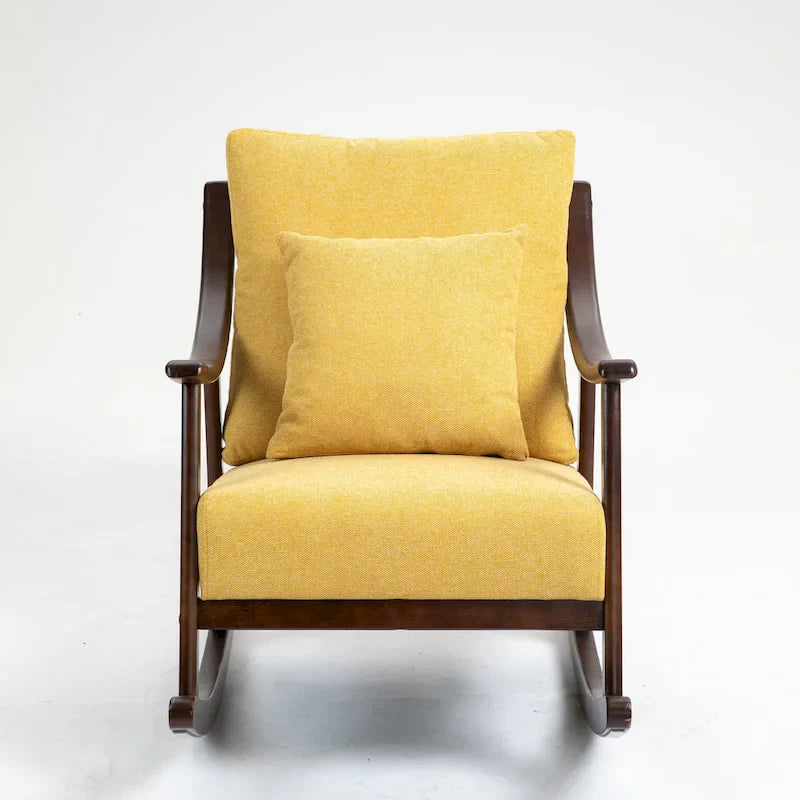 Fauteuil à bascule à accoudoirs en bois massif et lin