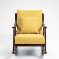 Fauteuil à bascule à accoudoirs en bois massif et lin