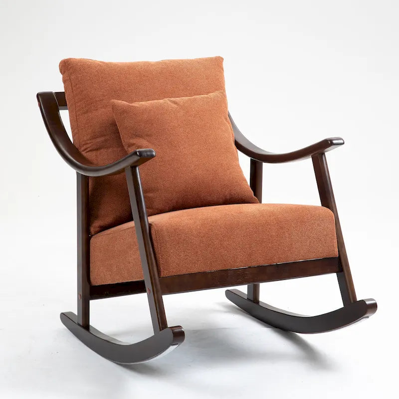 Fauteuil à bascule à accoudoirs en bois massif et lin