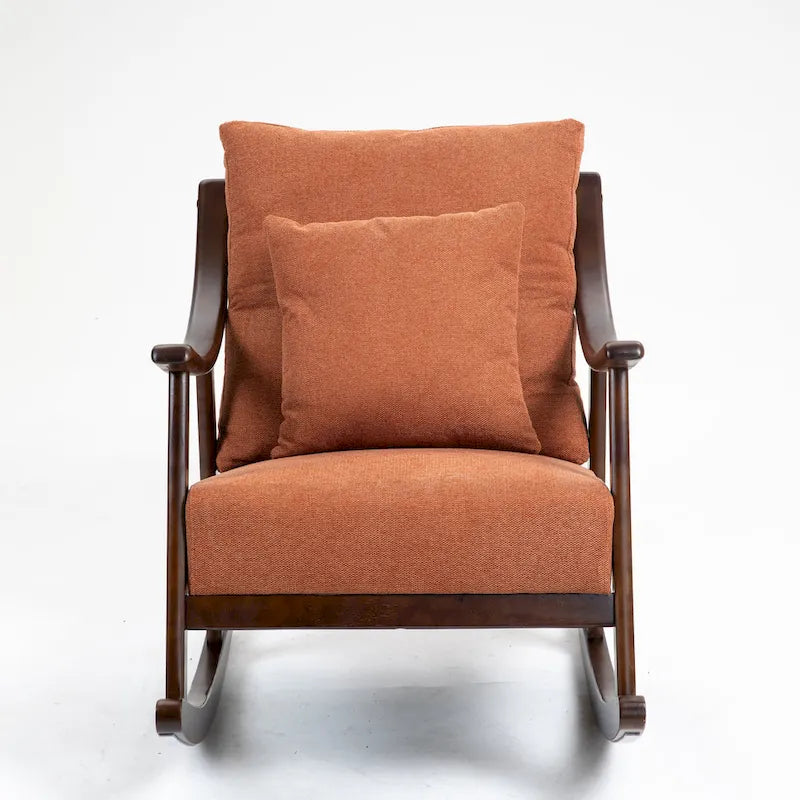 Fauteuil à bascule à accoudoirs en bois massif et lin