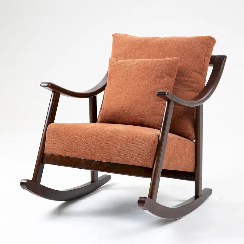 Fauteuil à bascule à accoudoirs en bois massif et lin