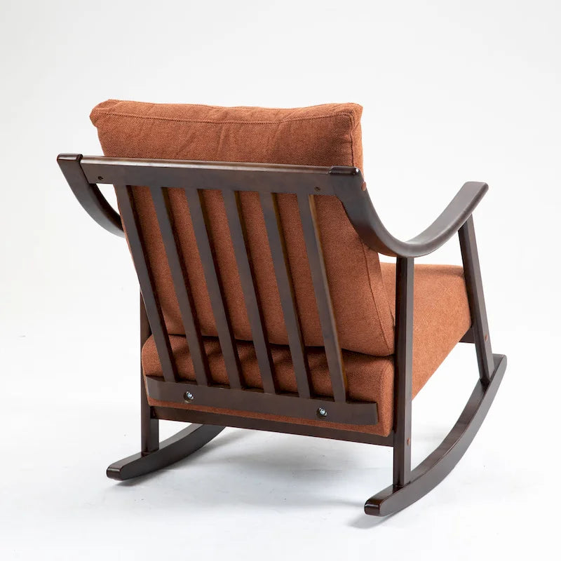 Fauteuil à bascule à accoudoirs en bois massif et lin