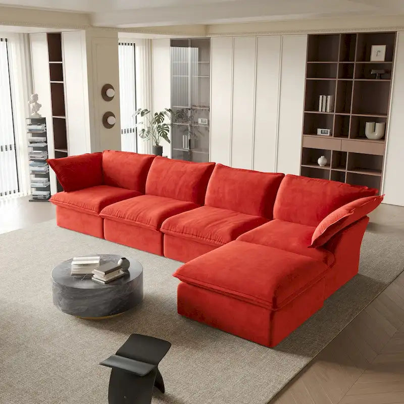 Canapé sectionnel modulable, canapé en velours 162.98 en forme de L avec ottoman