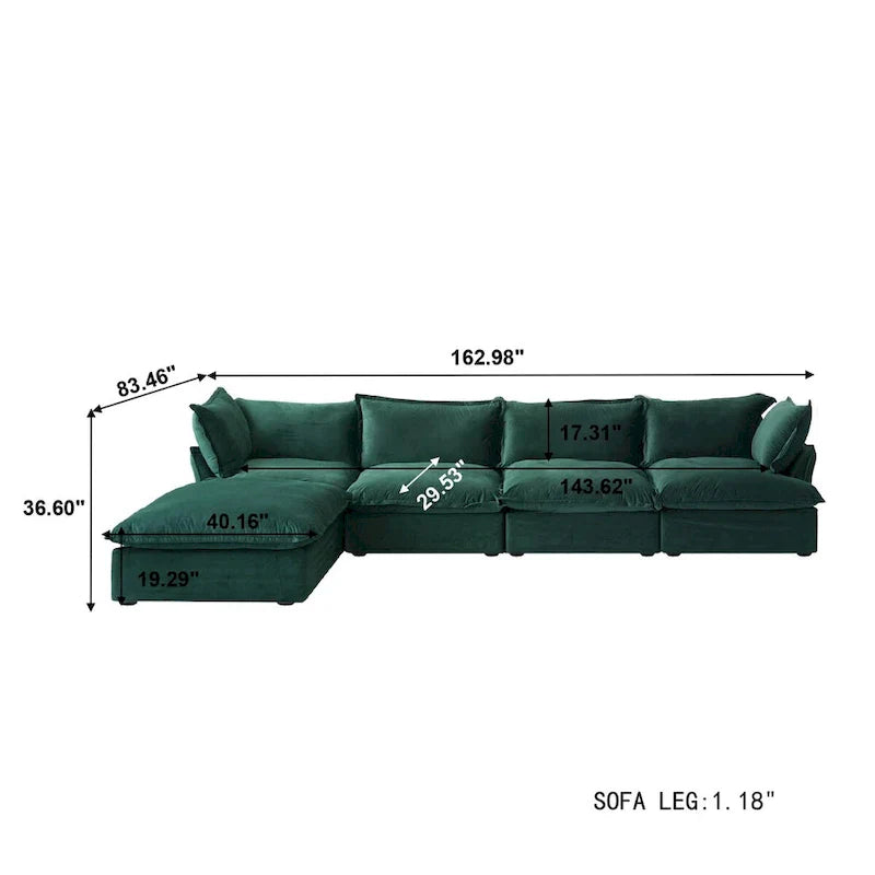 Canapé sectionnel modulable, canapé en velours 162.98 en forme de L avec ottoman