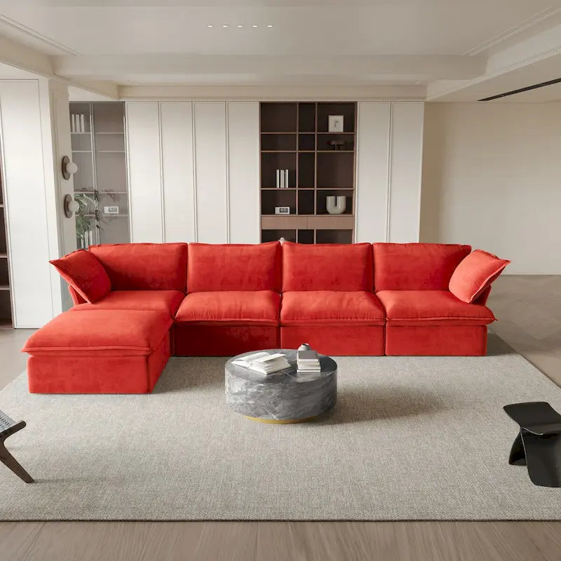 Canapé sectionnel modulable, canapé en velours 162.98 en forme de L avec ottoman