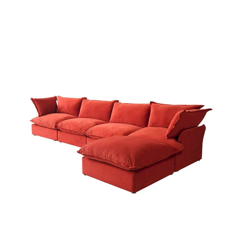 Canapé sectionnel modulable, canapé en velours 162.98 en forme de L avec ottoman