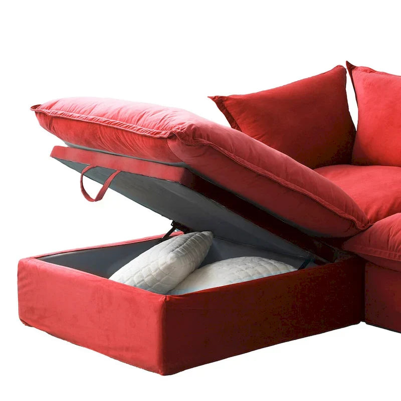 Canapé sectionnel modulable, canapé en velours 162.98 en forme de L avec ottoman