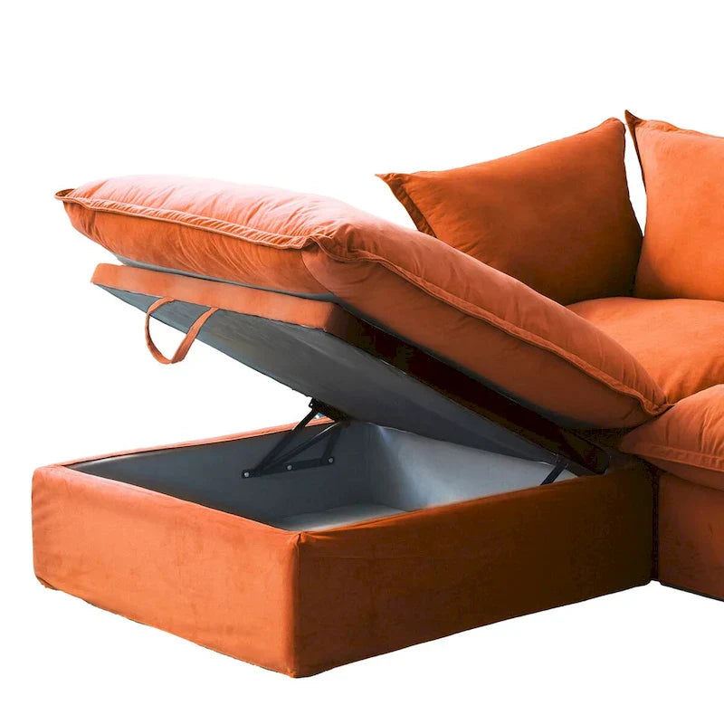 Canapé sectionnel modulable, canapé en velours 162.98 en forme de L avec ottoman