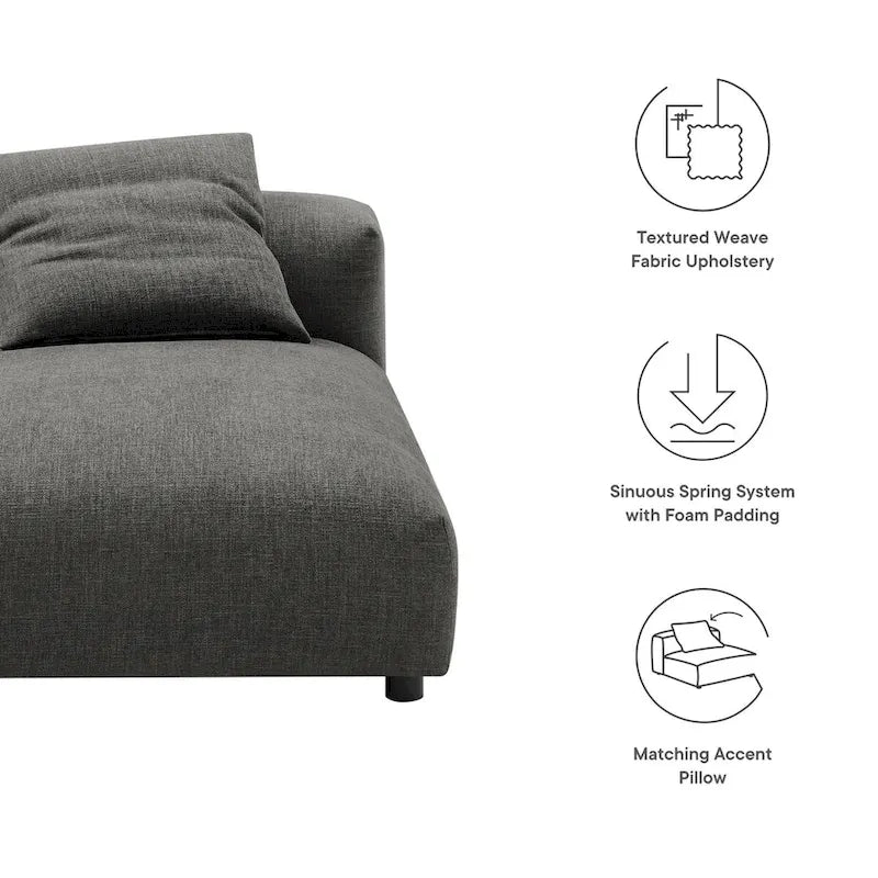 Solace Méridienne modulable rembourrée en tissu sans accoudoirs