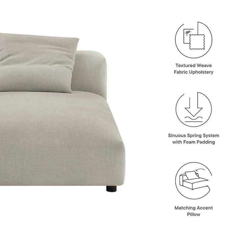 Solace Méridienne modulable rembourrée en tissu sans accoudoirs