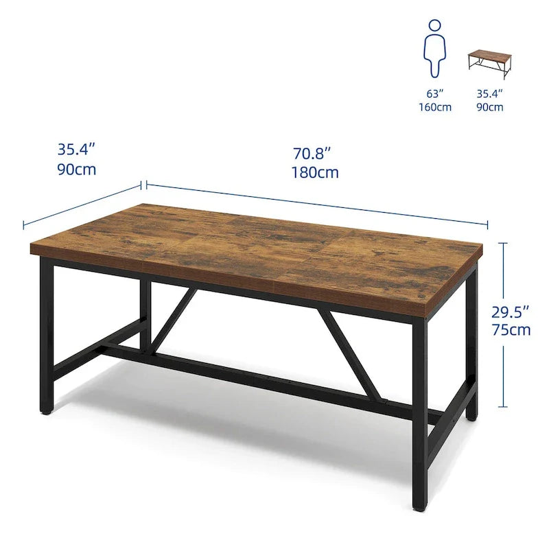 Grande table de salle à manger rustique Moasis 70 pouces pour jusqu'à 8 personnes