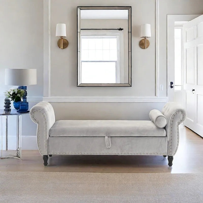 Banc coffre de rangement multifonctionnel traditionnel en velours Xanthia avec oreiller par Christopher Knight Home