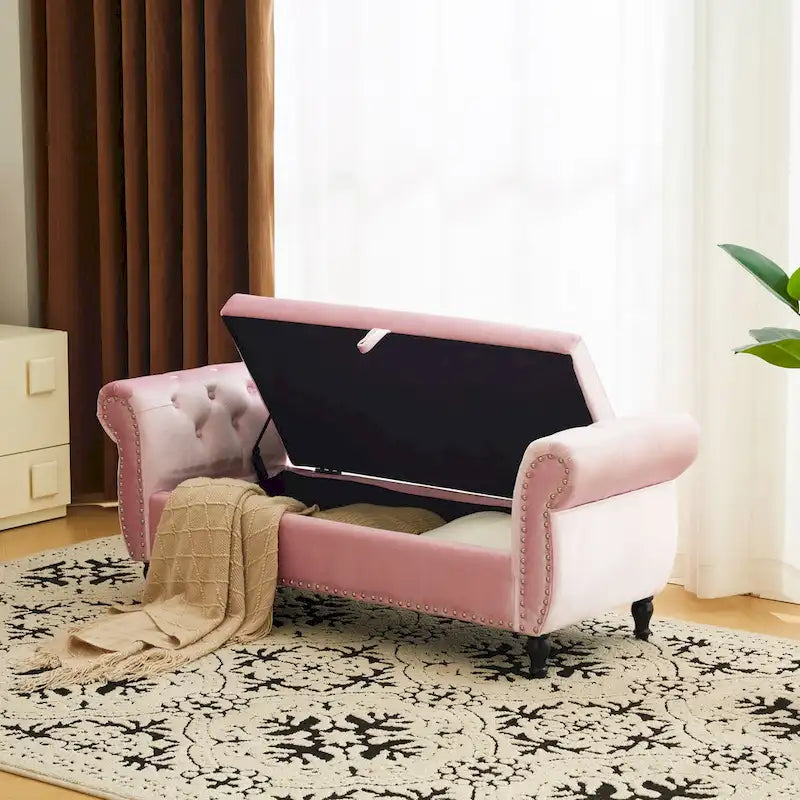 Banc coffre de rangement multifonctionnel traditionnel en velours Xanthia avec oreiller par Christopher Knight Home