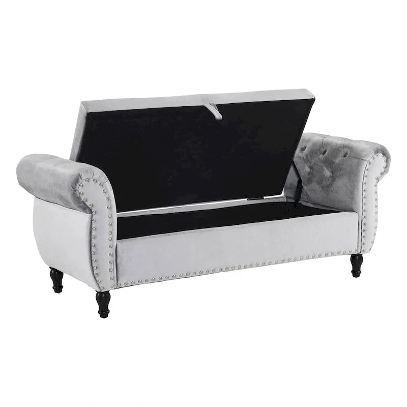 Banc coffre de rangement multifonctionnel traditionnel en velours Xanthia avec oreiller par Christopher Knight Home