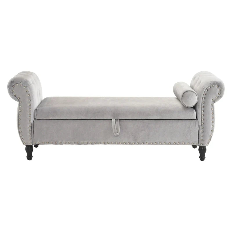 Banc coffre de rangement multifonctionnel traditionnel en velours Xanthia avec oreiller par Christopher Knight Home