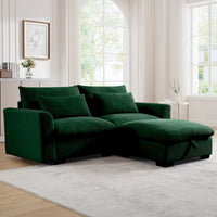 Canapé Sectionnel Confortable en Velours Côtelé avec Coussins et Accoudoirs Ronds, Canapé-Lit en Velours Côtelé Assise Profonde avec Pouf de Rangement