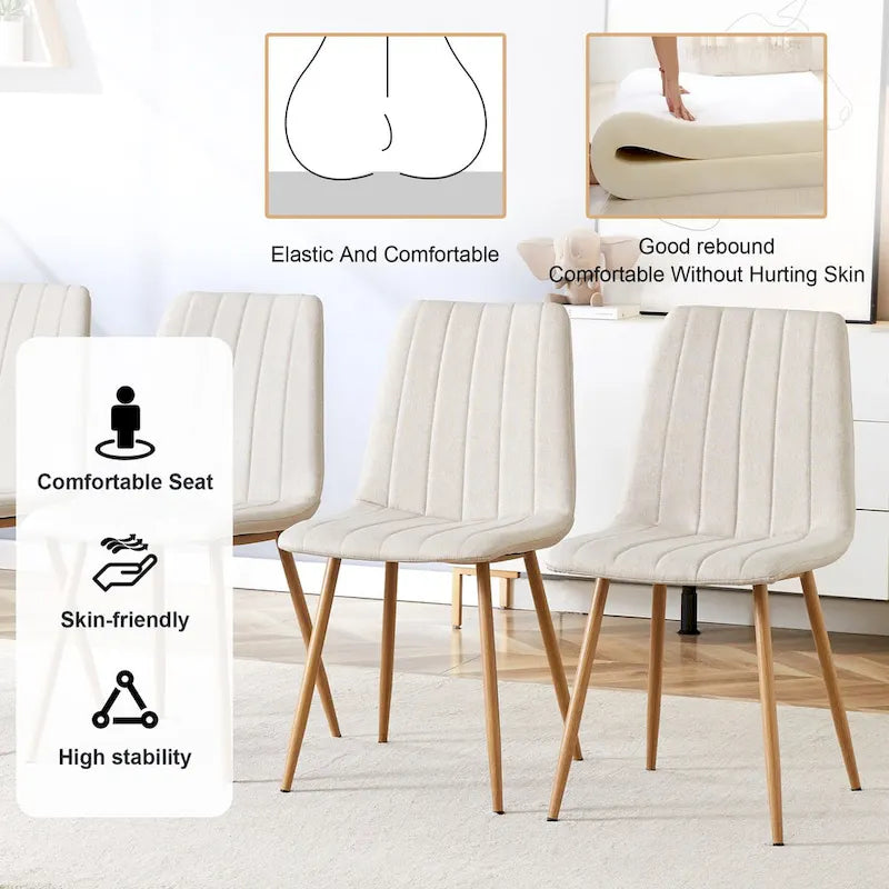 Chaise d'appoint rembourrée en lin à pieds métalliques (lot de 4)