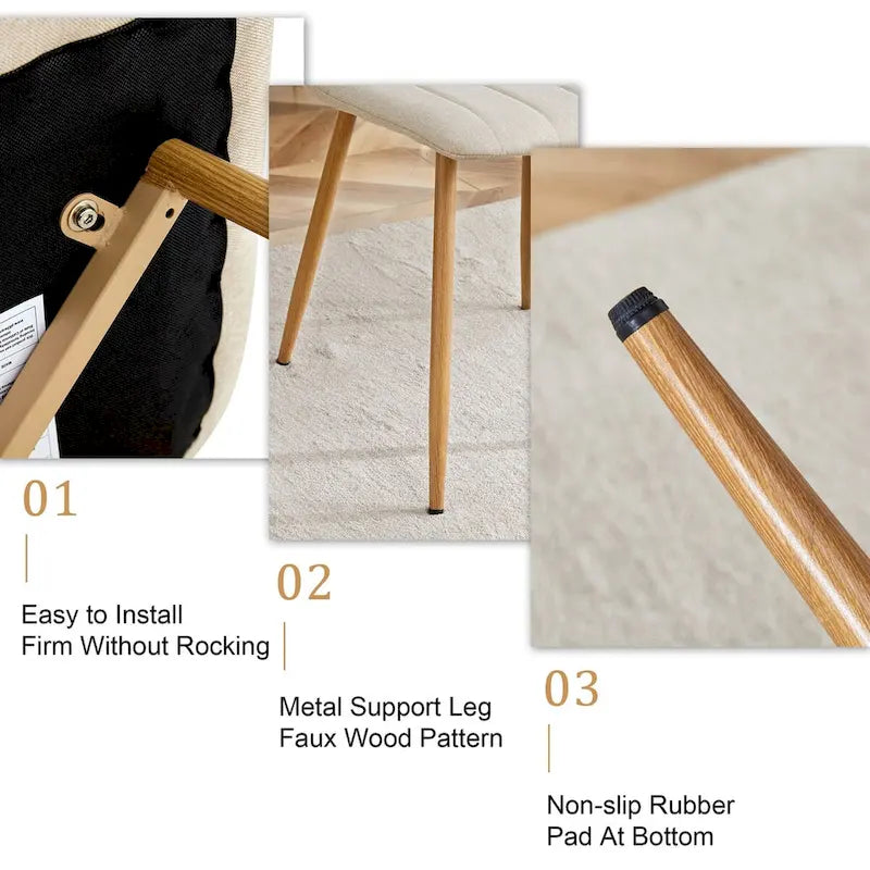 Chaise d'appoint rembourrée en lin à pieds métalliques (lot de 4)