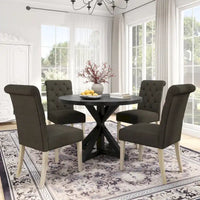 Ensemble de salle à manger rond 5 pièces Roundhill Furniture Banff, table ronde à traverse croisée avec 4 chaises capitonnées