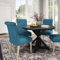 Ensemble de salle à manger rond 5 pièces Roundhill Furniture Banff, table ronde à traverse croisée avec 4 chaises capitonnées