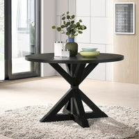 Ensemble de salle à manger rond 5 pièces Roundhill Furniture Banff, table ronde à traverse croisée avec 4 chaises capitonnées