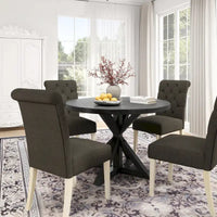 Ensemble de salle à manger rond 5 pièces Roundhill Furniture Banff, table ronde à traverse croisée avec 4 chaises capitonnées