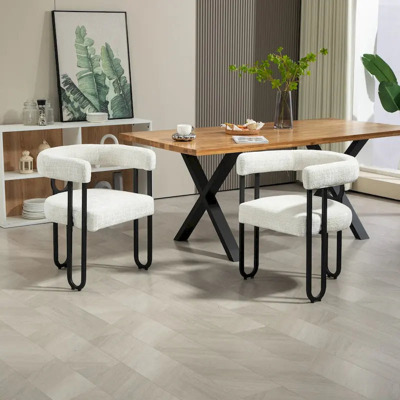 Chaises de salle à manger d'appoint au design contemporain rembourrées en chenille/cuir lot de 2