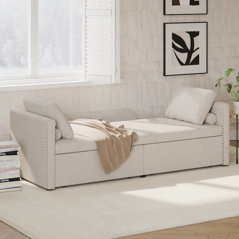 Méridienne moderne lit de repos petit lit de repos simple avec 2 tiroirs, sans matelas requis, parfait pour salons & bureau à domicile