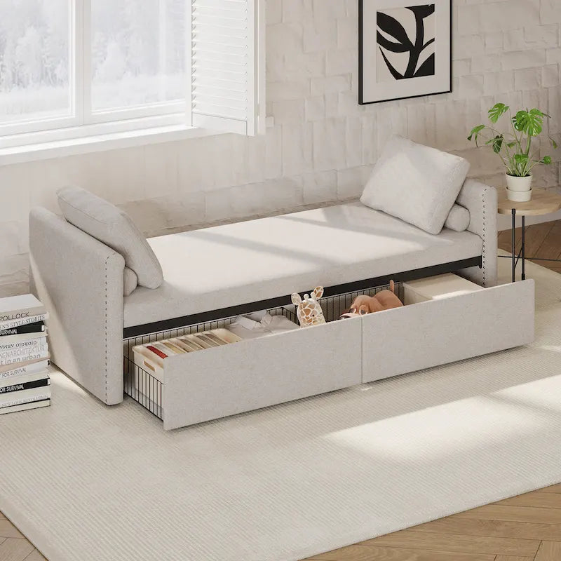 Méridienne moderne lit de repos petit lit de repos simple avec 2 tiroirs, sans matelas requis, parfait pour salons & bureau à domicile