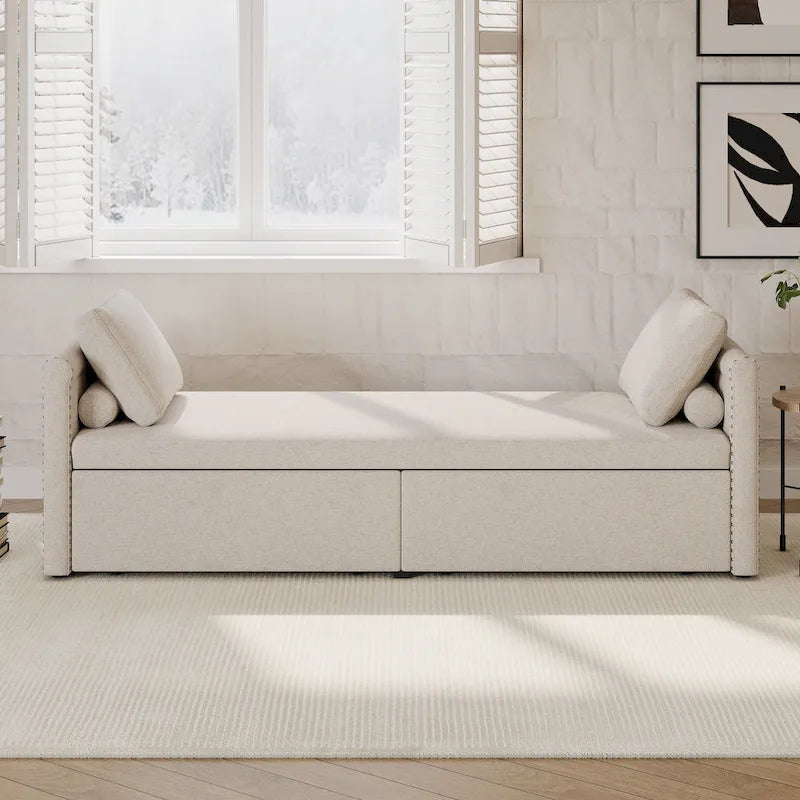 Méridienne moderne lit de repos petit lit de repos simple avec 2 tiroirs, sans matelas requis, parfait pour salons & bureau à domicile