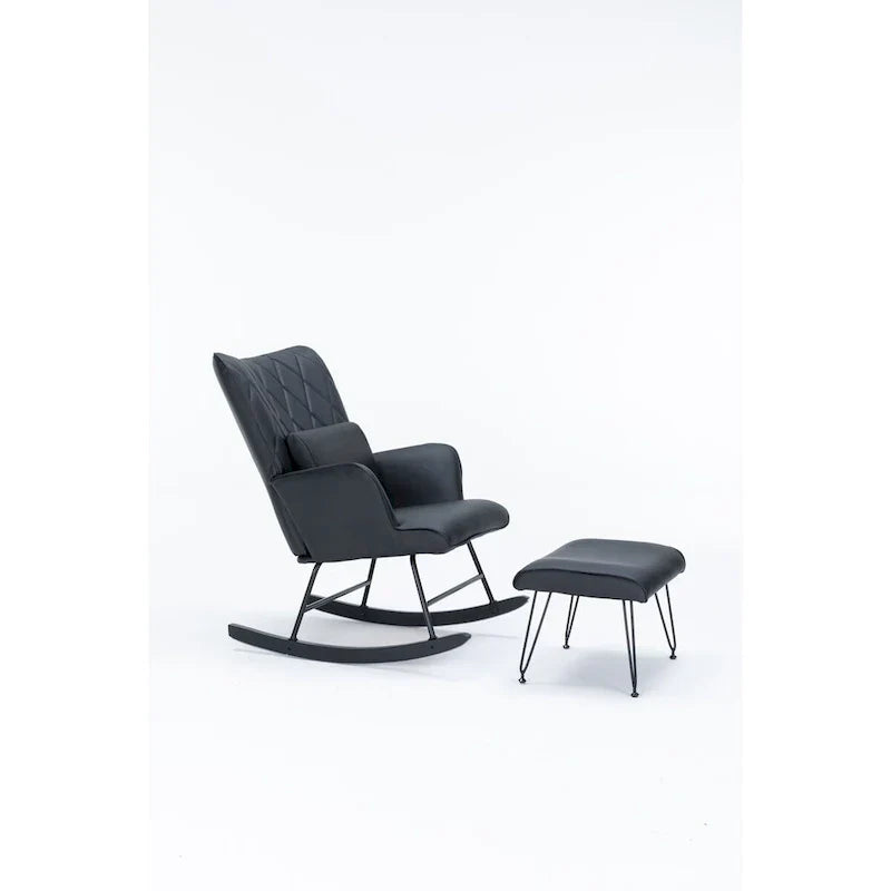Fauteuil à bascule, fauteuil coulissant, fauteuil d'appoint à bascule avec coussin lombaire et ottoman pour chambre de bébé/salon/chambre