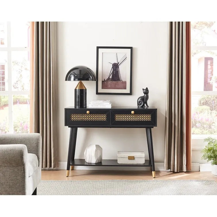 41.9 Table console en bois à 2 tiroirs