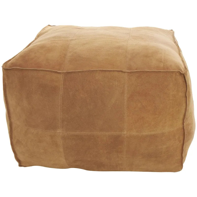 Pouf carré bas en cuir avec motifs patchwork - Marron, Gris ou Marron foncé - Roche River Decor