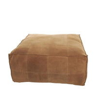 Pouf carré bas en cuir avec motifs patchwork - Marron, Gris ou Marron foncé - Roche River Decor