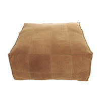 Pouf carré bas en cuir avec motifs patchwork - Marron, Gris ou Marron foncé - Roche River Decor